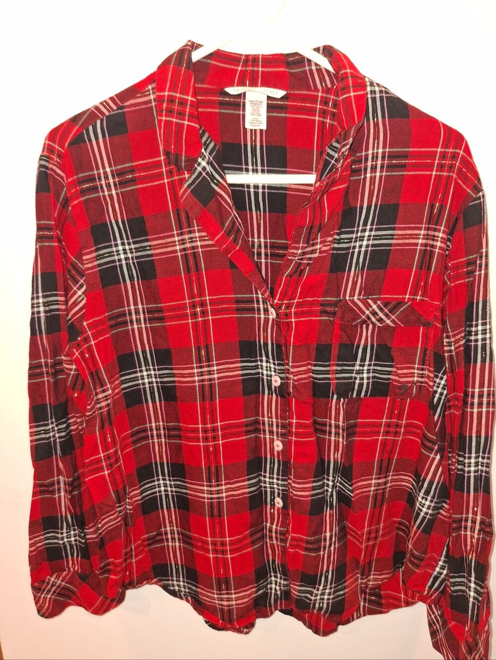 Victoria's Secret Red and Black Plaid Button-Down Shirt